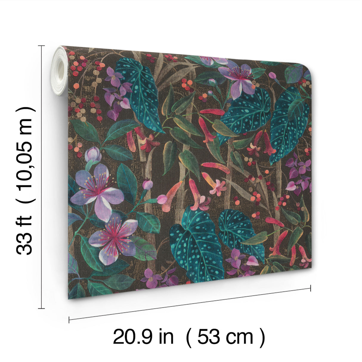 Kalina Black Botanical Floral and Berries Tropical Vinyl Non-Woven Strippable Wallpaper by A-Street Prints Springhill - 4202-538236