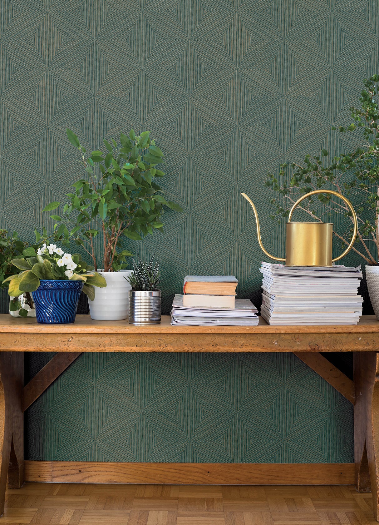 Anara Teal Geo Faux Grasscloth Wallpaper by A-Street Prints Modern Geometric Non-Woven Teal Springhill Collection - 4202-571271