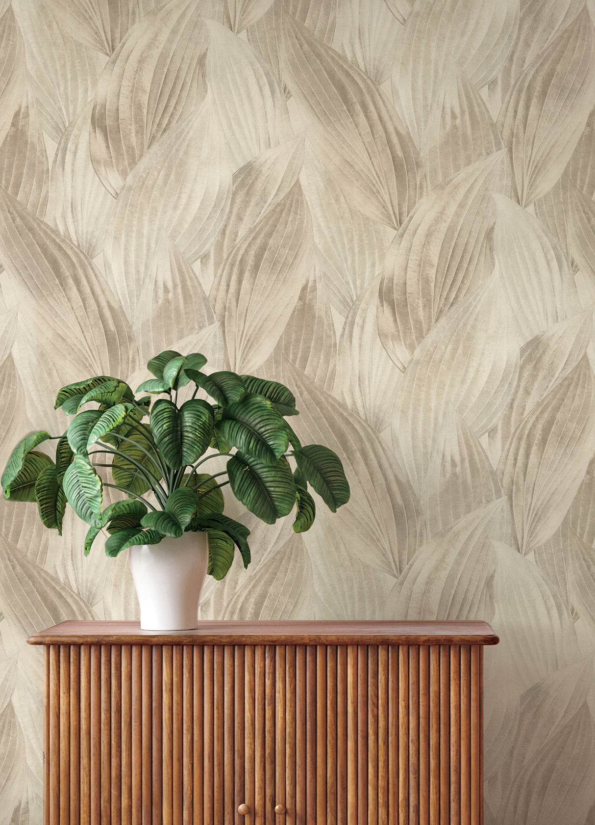 Melora Beige and Cream Large Leaf Botanical Wallpaper by A-Street Prints Modern Tropical Leaves Non Woven Vinyl Sidewall - 4202-571554