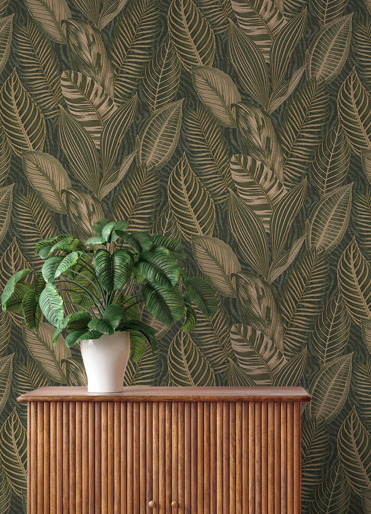 Acacius Dark Green by A-Street Prints Tropical Botanical Foliage Vinyl Non-Woven Metallic Wallpaper Springhill Collection - 4202-751826
