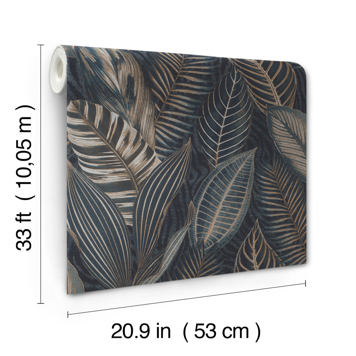 Acacius Dark Blue Tropical Foliage Metallic Vinyl Wallpaper by A-Street Prints Springhill Collection - 4202-751840