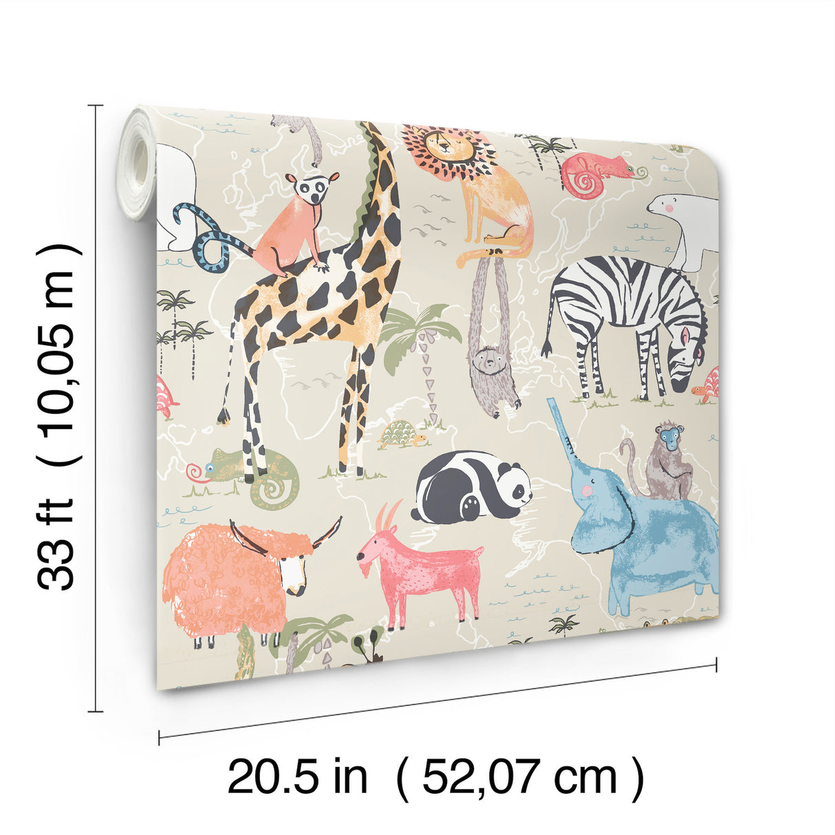 Safari Animals Beige by Advantage Jungle Friends Wallpaper – Brewster 4203-27540