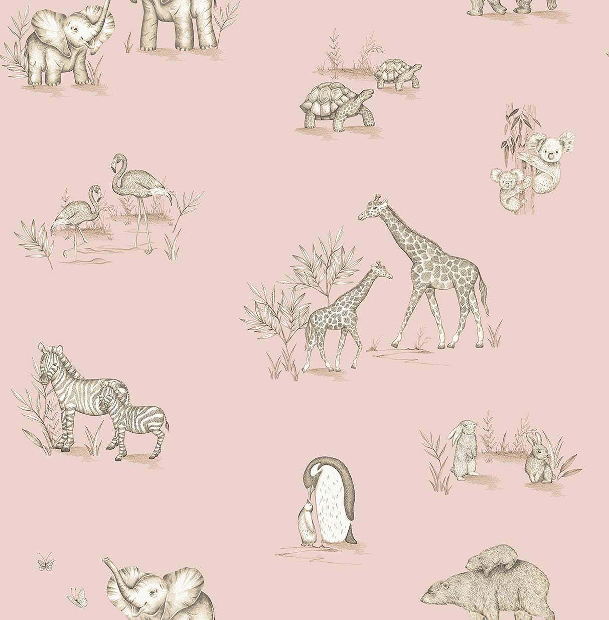 Advantage Safari Babies Pink animal wallpaper roll and pattern