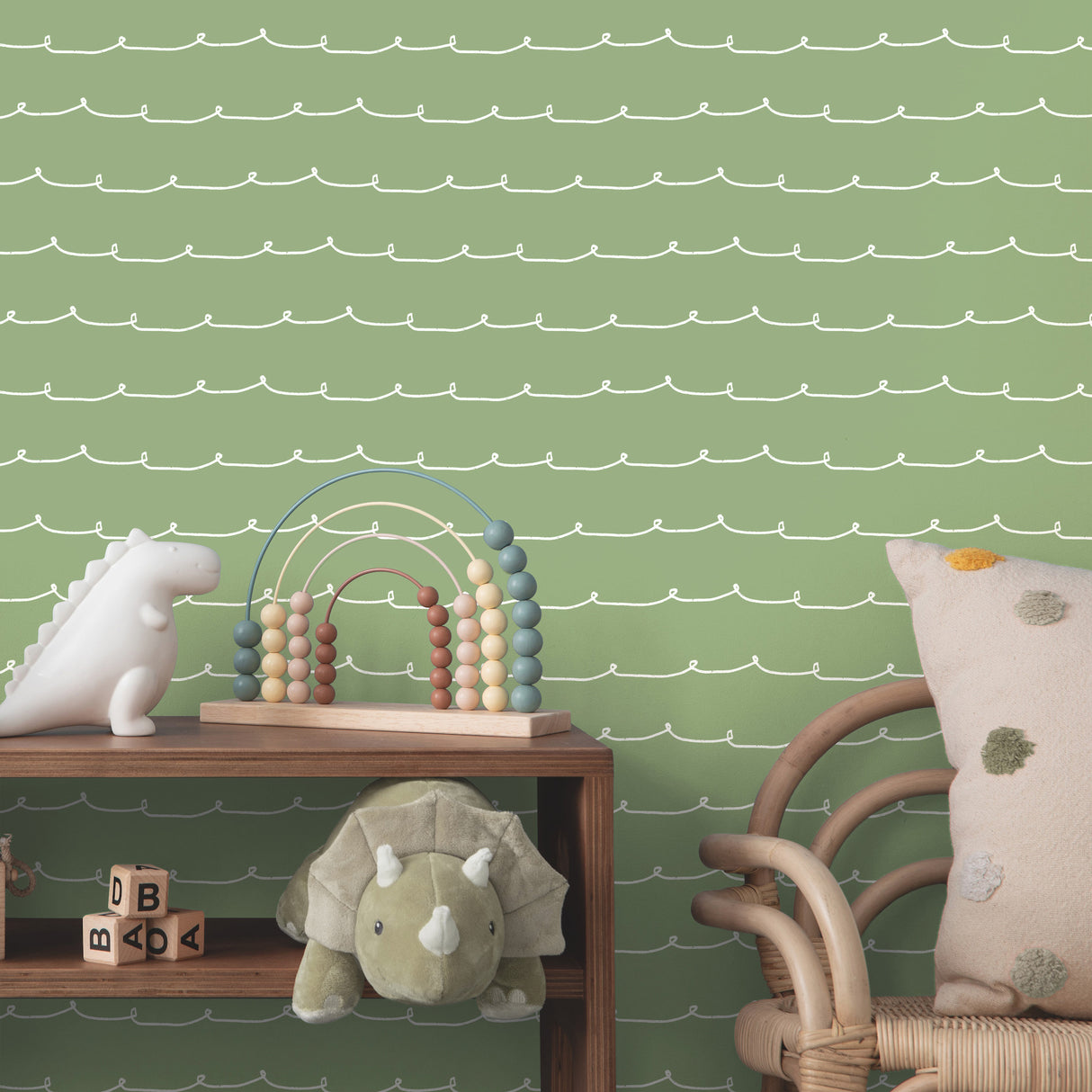 Wiggle Line Green by Advantage Stripe Wallpaper- Brewster Home Fashions 4203-27571