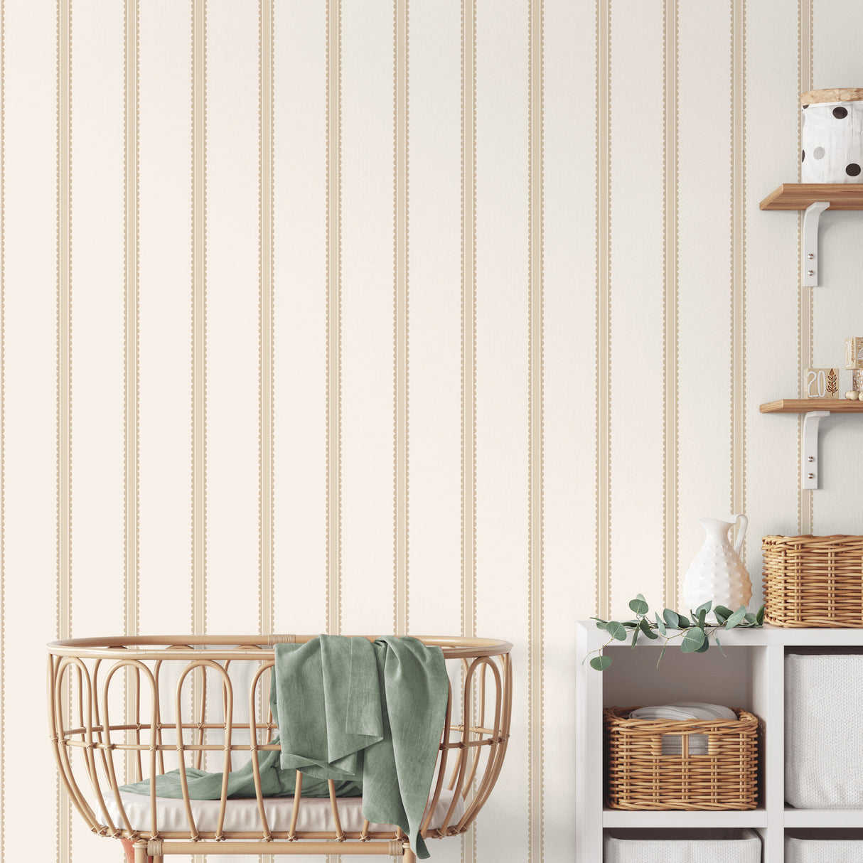 Bobbin Stripe Light Brown by Advantage Scalloped Wallpaper- Brewster Home Fashions 4203-27575