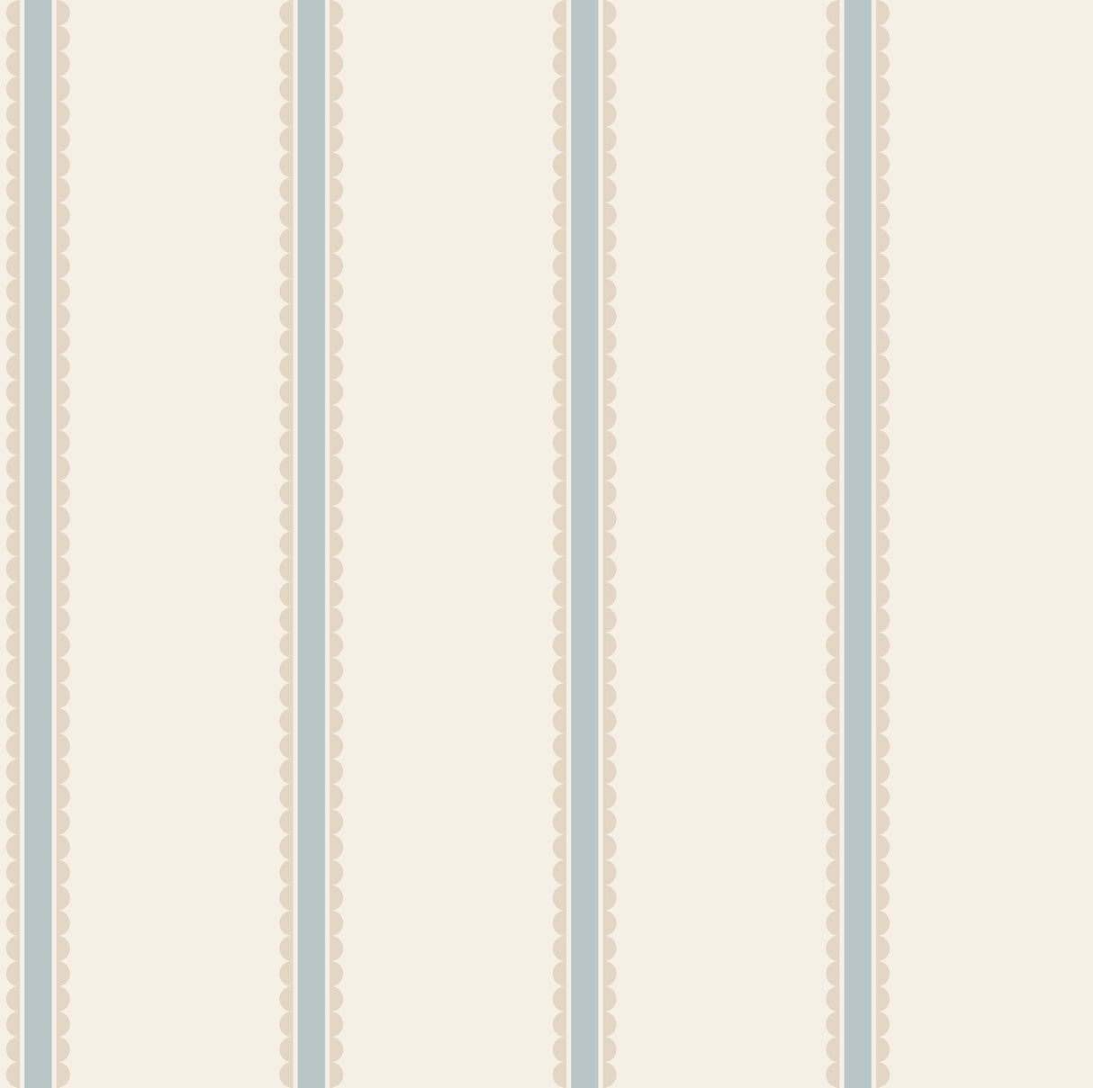 Advantage Bobbin Stripe Light Blue Scalloped Wallpaper pattern showing light blue stripes with scalloped detailing.