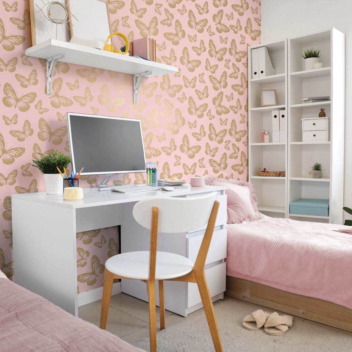 Metallic Butterflies Pink by Advantage Whimsical Wallpaper – Brewster Home Fashions 4203-27586