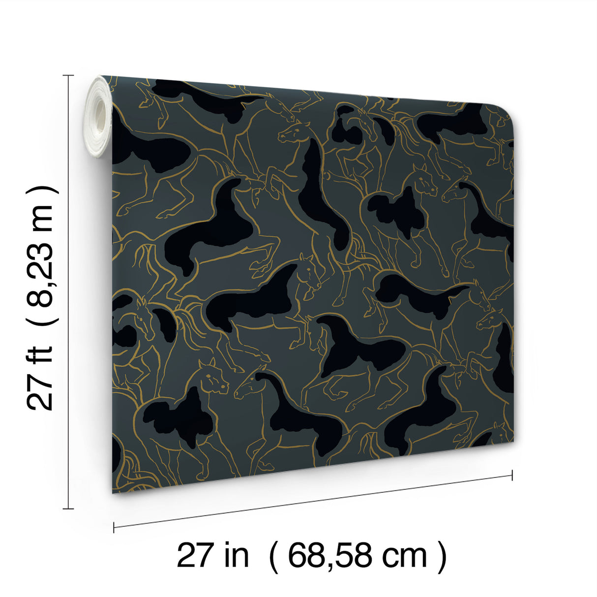 Dressage Gold Stallions Metallic Equestrian Allover Non Woven Unpasted Wallpaper in Gold and Slate by Ronald Redding - 4211-83504