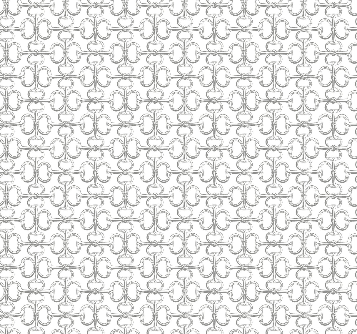 Polo White Horse Bits Wallpaper in White by Ronald Redding - geometric equestrian pattern with grey horse bits motif on a crisp white background