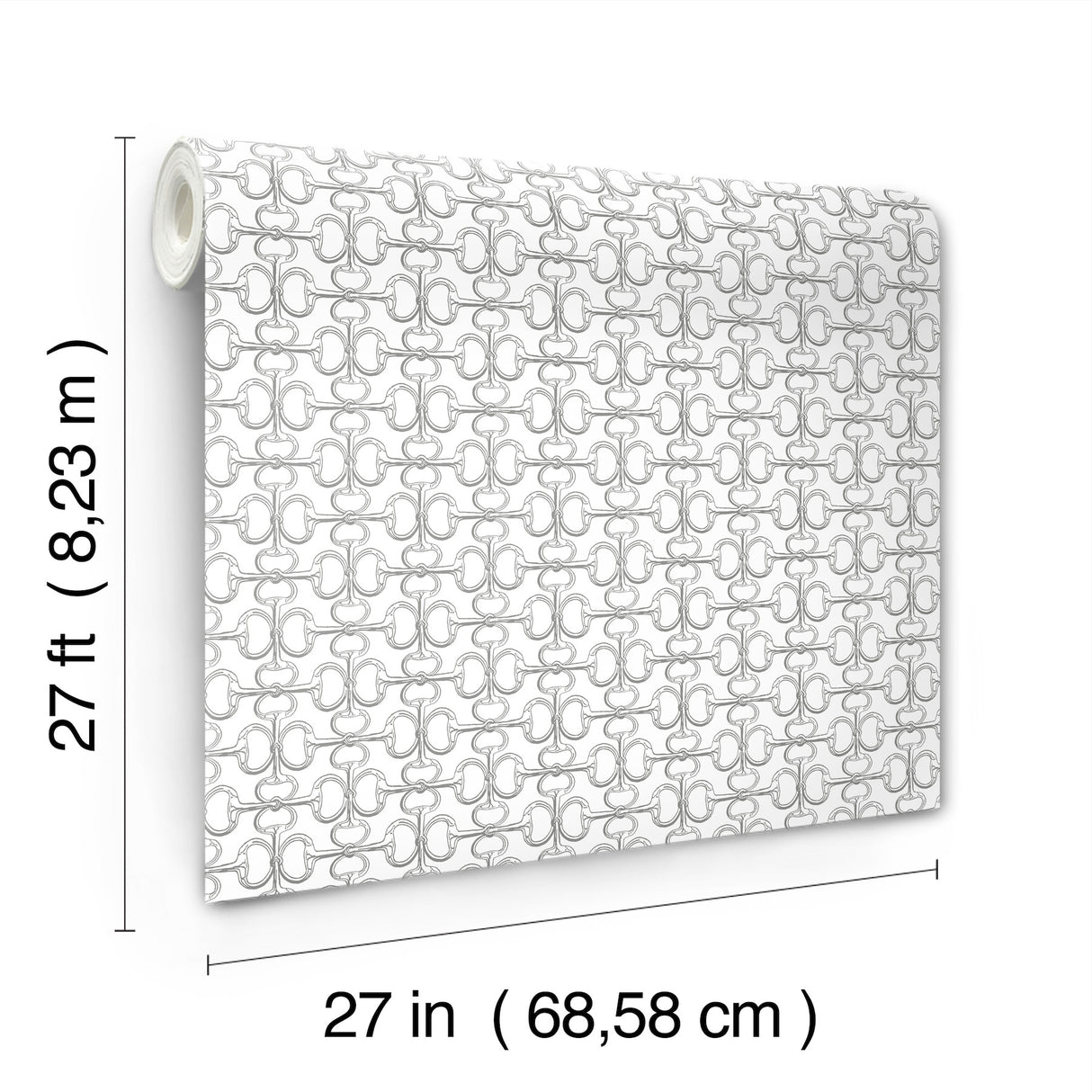 Polo White Horse Bits White Wallpaper by Ronald Redding Private Reserve Collection Modern Geometric Equestrian Pattern Roll - 4211-83507