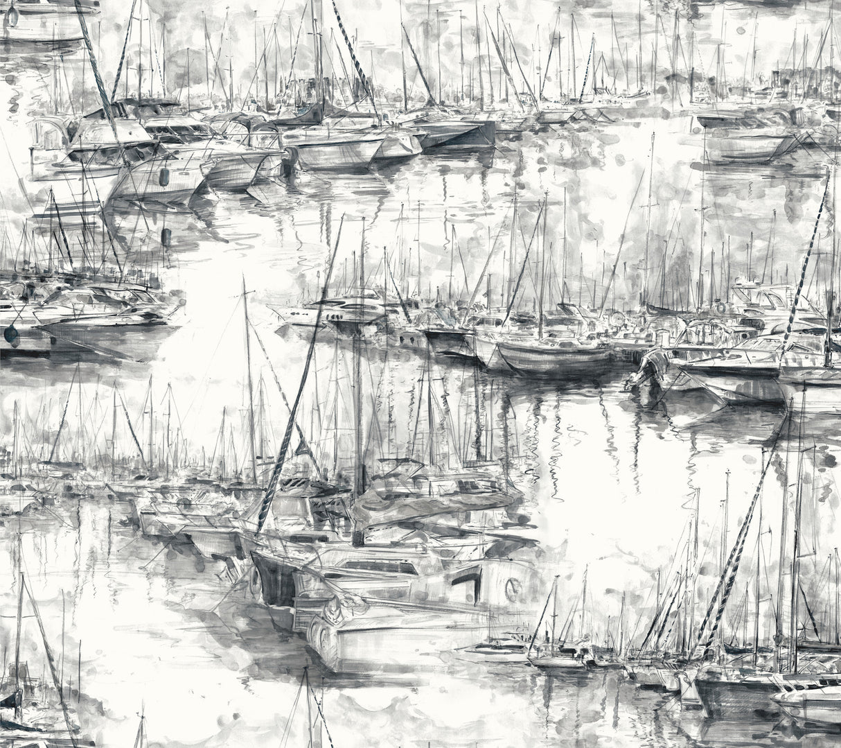 Yacht Club Charcoal Scenic Wallpaper by Ronald Redding - 4211-83513