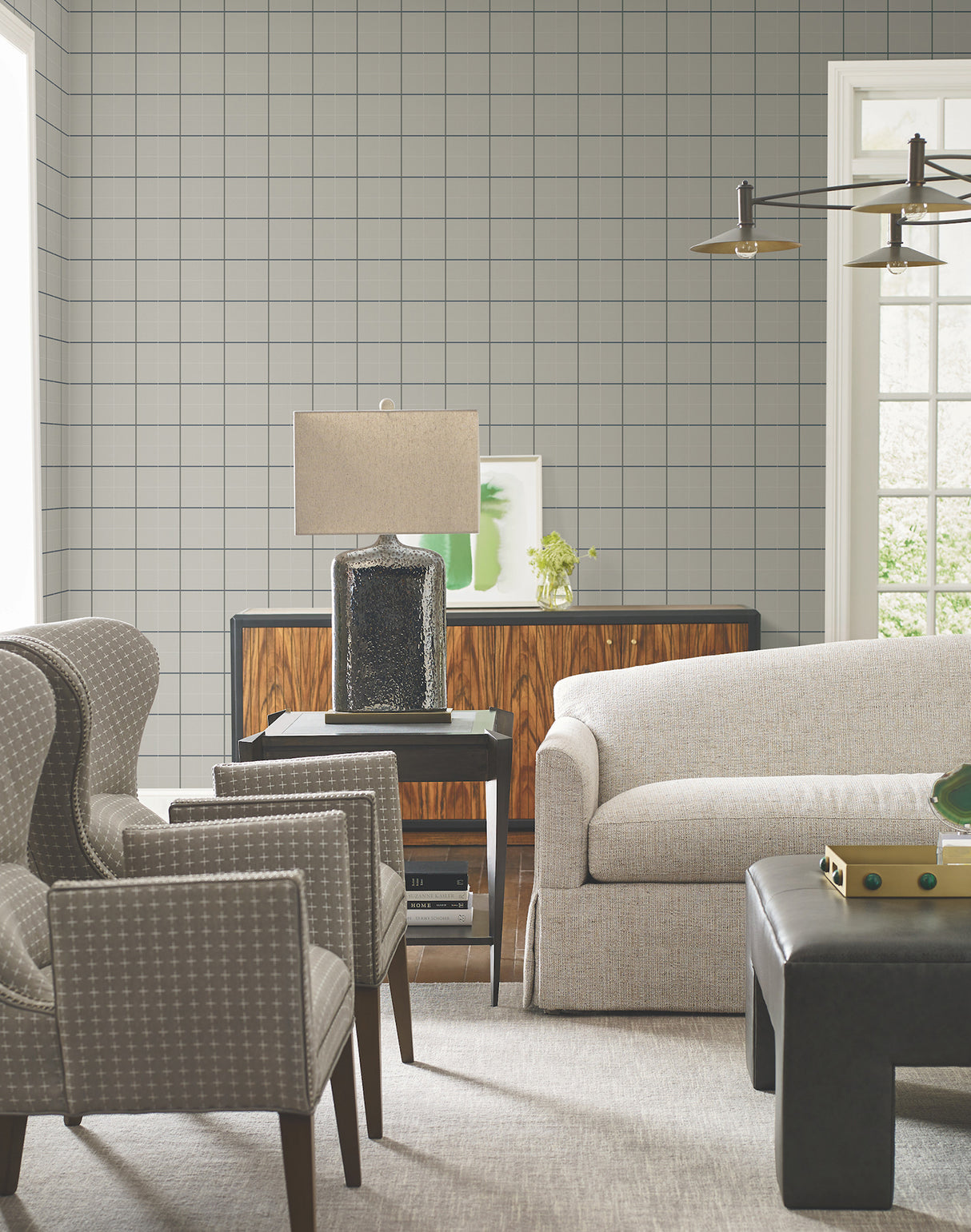 Tattersall Grey Plaid Wallpaper, Unpasted Non Woven, Washable and Strippable, 27-in x 27-ft Roll by Ronald Redding Private Reserve - 4211-83515