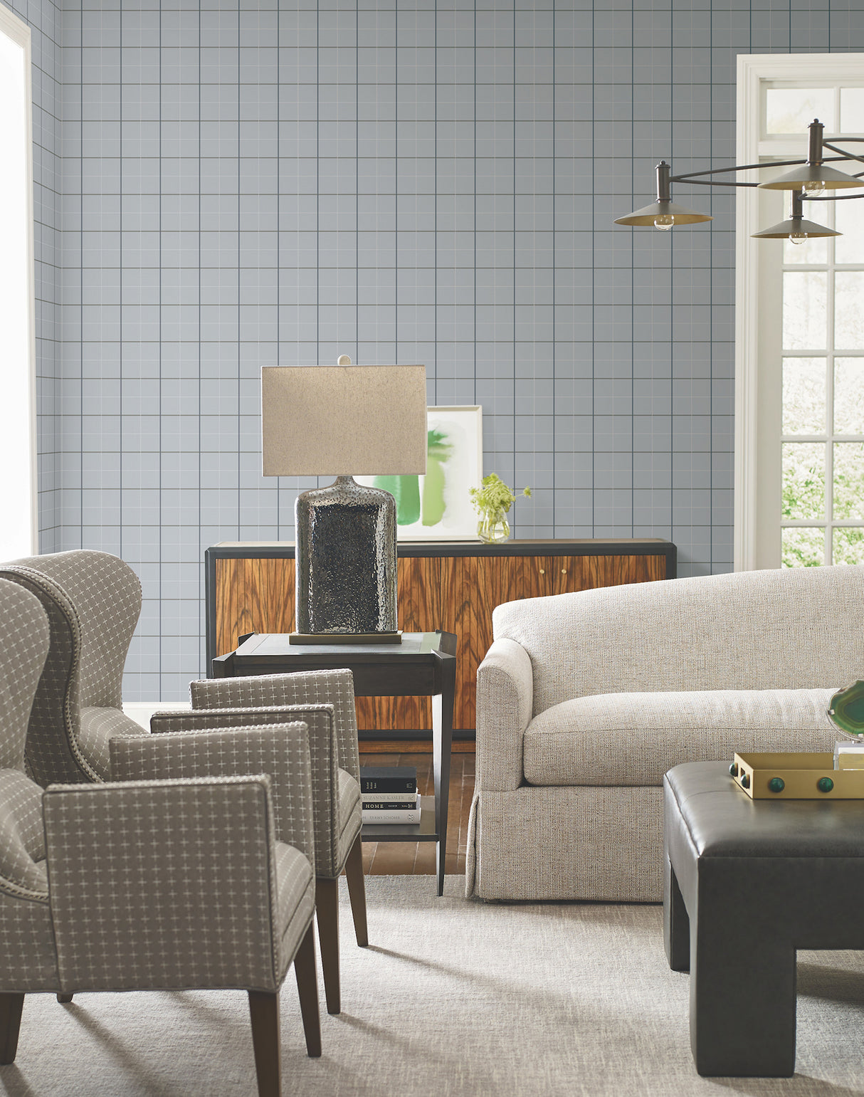 Tattersall Blue Plaid by Ronald Redding Private Reserve Classic Sophisticated Light Blue Grid Pattern Unpasted Non Woven Wallpaper - 4211-83516