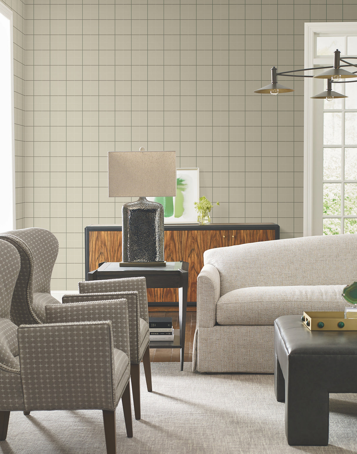 Tattersall Light Brown Plaid by Ronald Redding Designs Private Reserve Collection Non Woven Unpasted Masculine Residential Wallpaper - 4211-83518