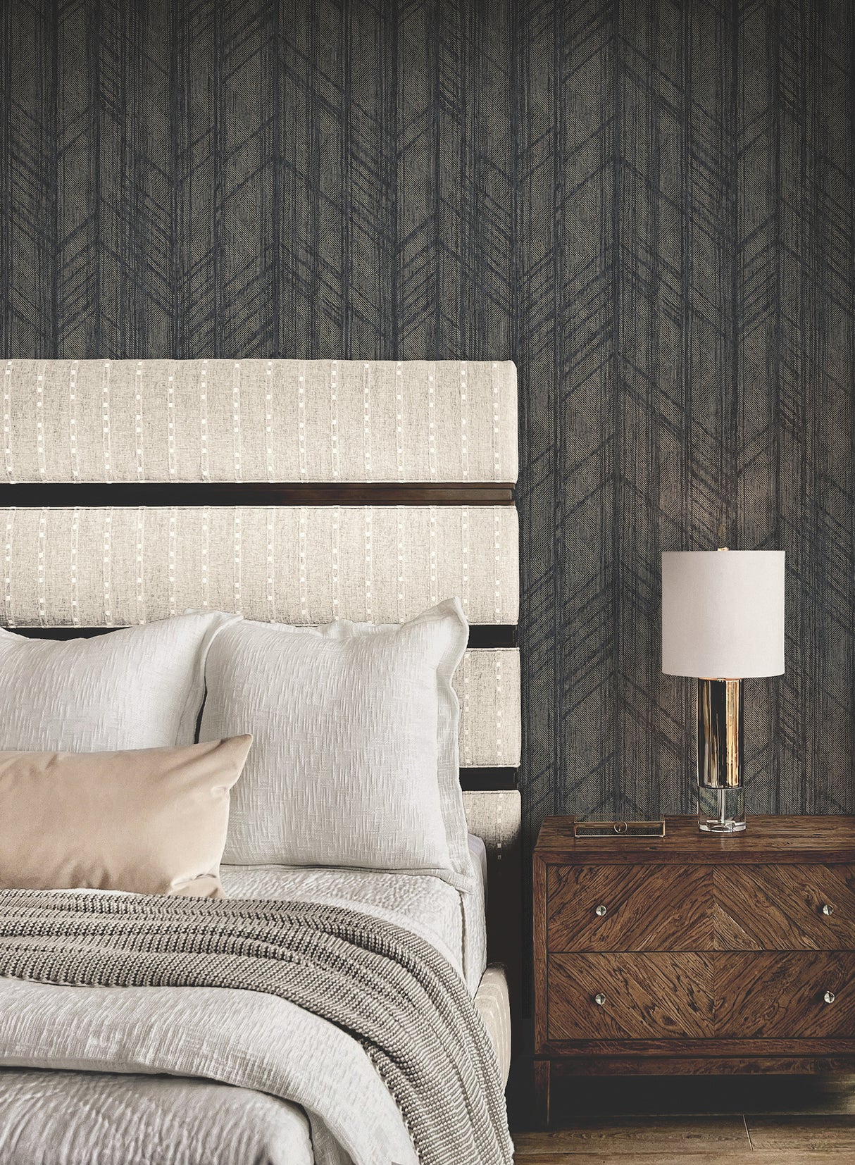 Winthrop Slate Ronald Redding Modern Distressed Diamond Geometric Textured Non Woven Unpasted Wallpaper Private Reserve - 4211-83520