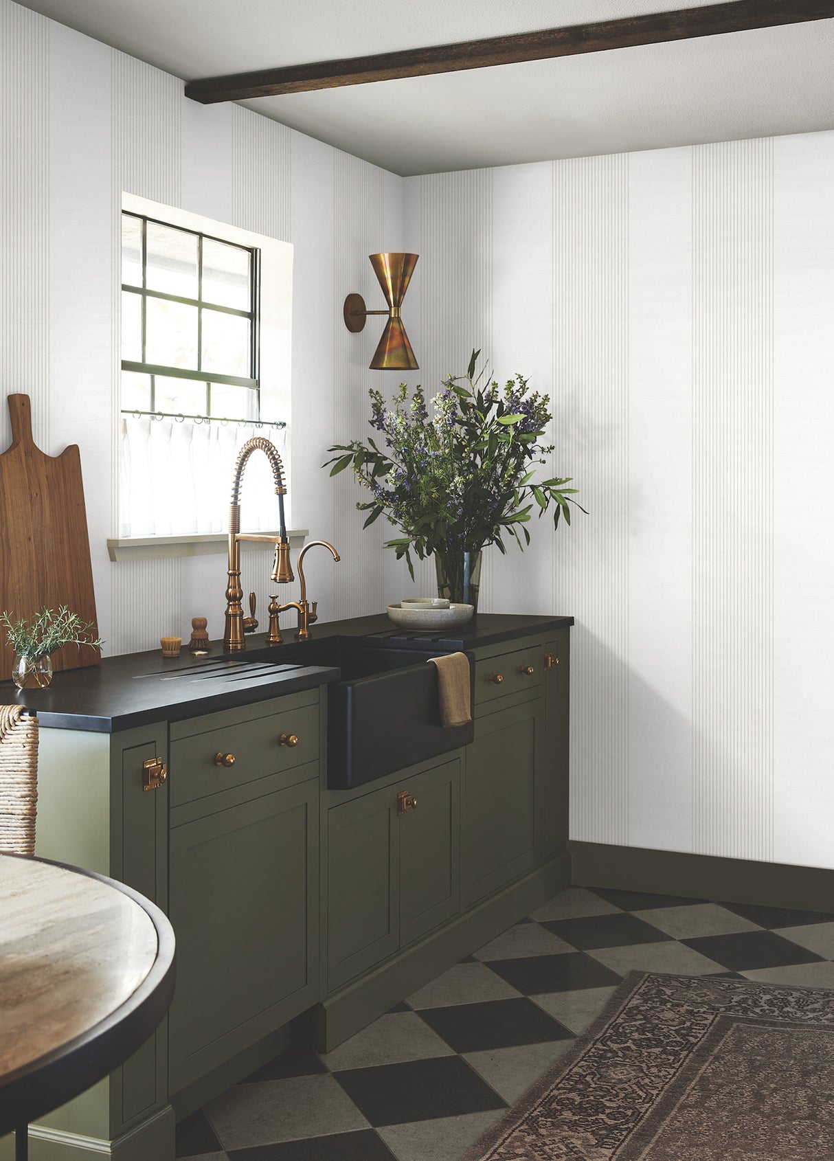 Archer Stripe White Faux Linen Wallpaper by Ronald Redding Transitional Pinstripe York Wallpapers Private Reserve Collection 4211-83529