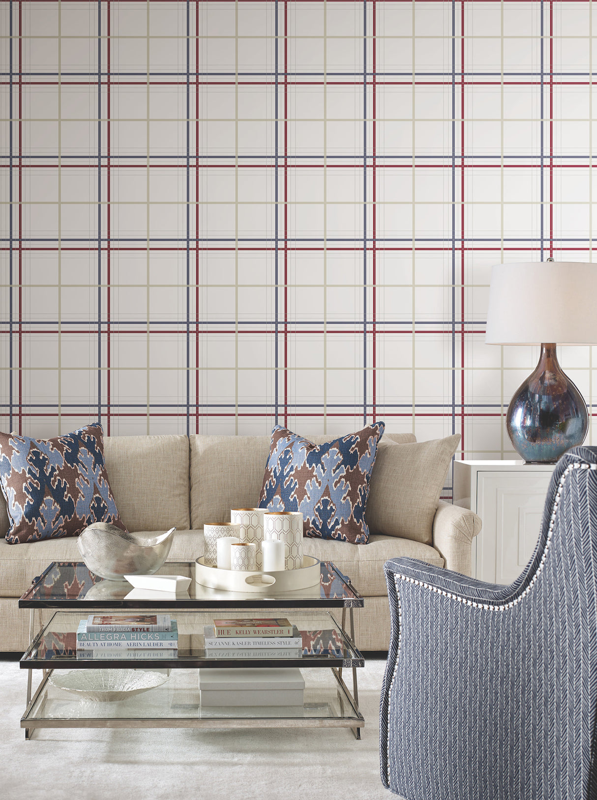 Lakeside Plaid Red by Ronald Redding Tailored Classic Plaid Non Woven Unpasted Washable Strippable Wallpaper Roll - 4211-83531