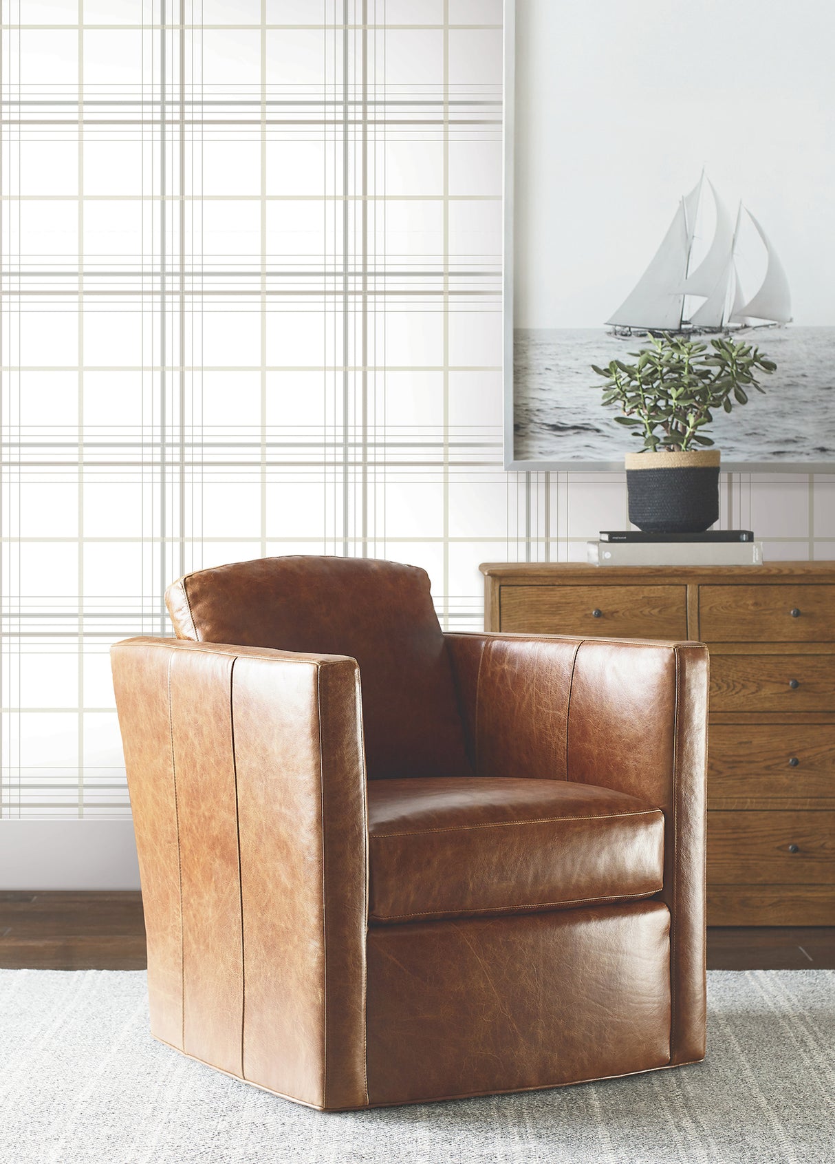 Lakeside Plaid White by Ronald Redding Tailored Traditional Plaid Non-Woven Unpasted Strippable Wallpaper York Private Reserve 4211-83533