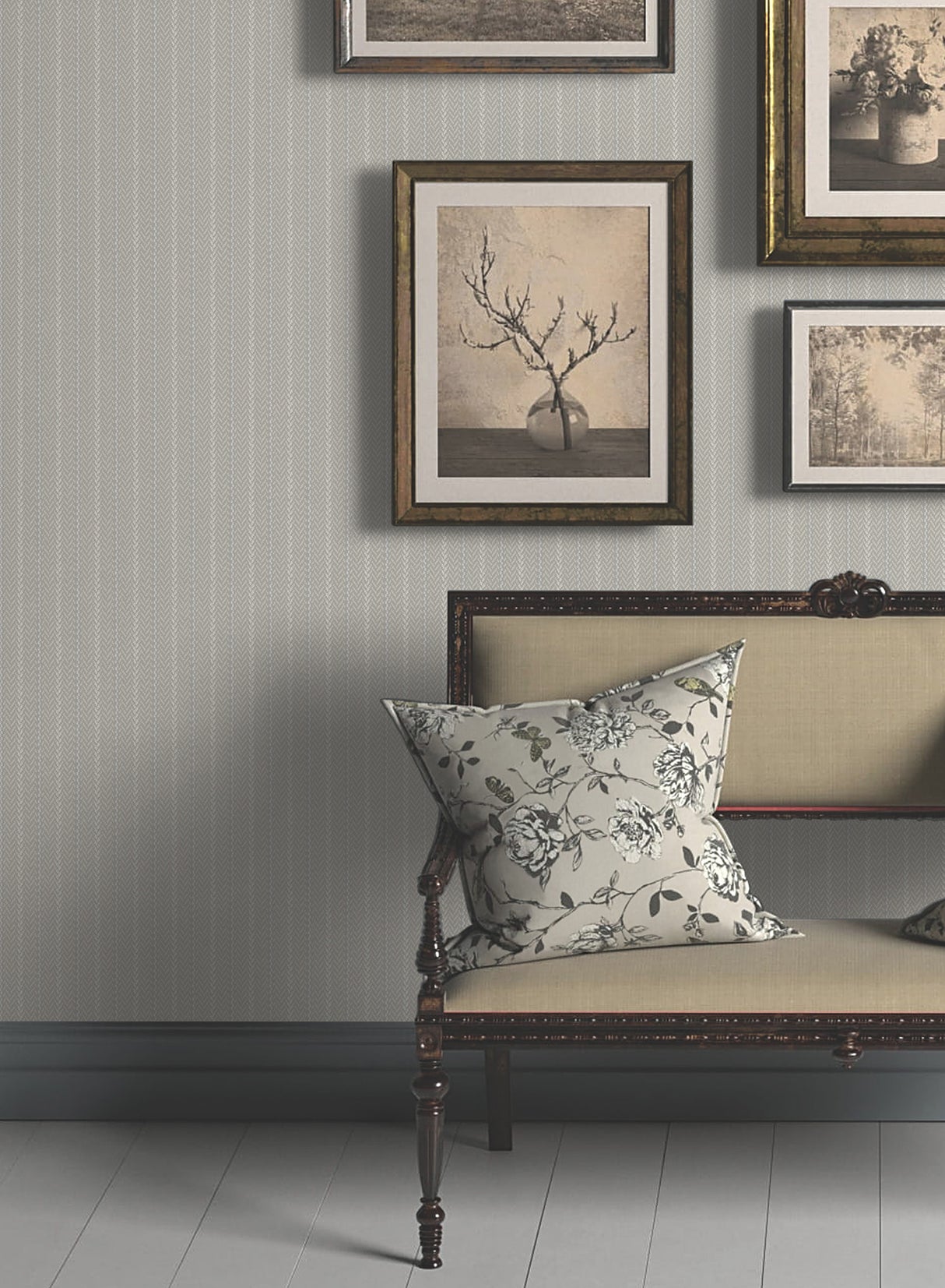Elkan Stripe Grey Herringbone by Ronald Redding Textured Stripe Non Woven Wallpaper - 4211-83536