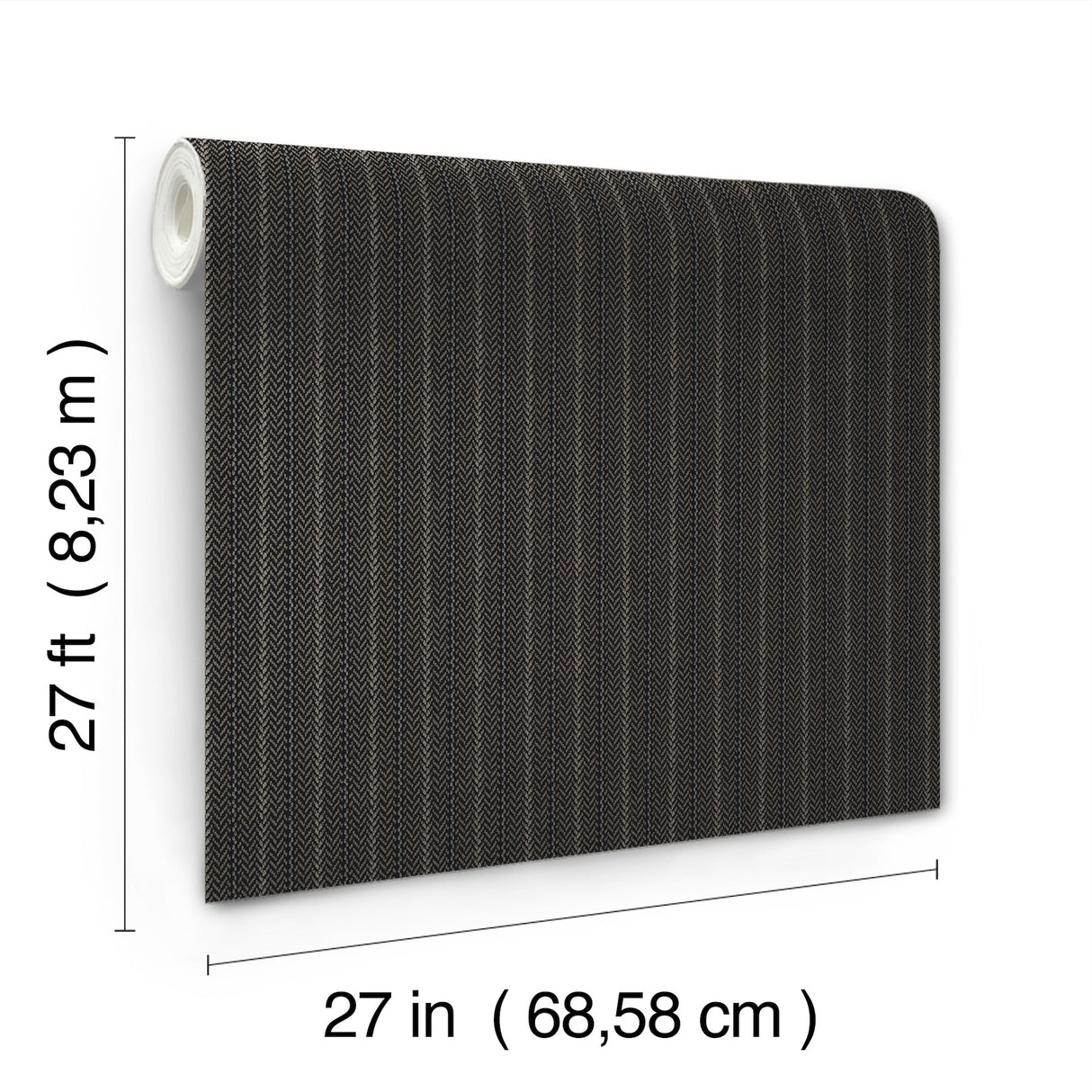 Elkan Stripe Black Herringbone Wallpaper by Ronald Redding from the Private Reserve Collection, Textured Non-Woven Unpasted Roll - 4211-83537