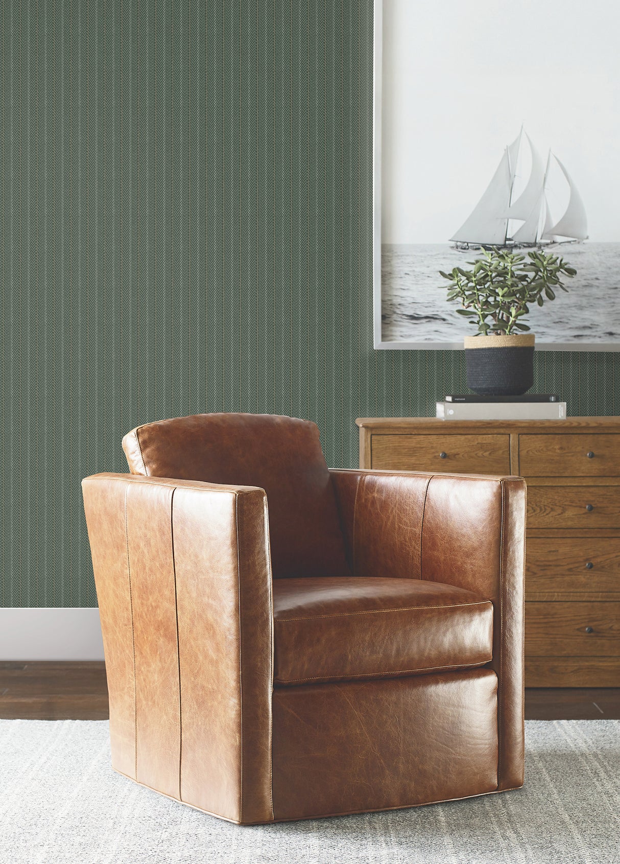 Elkan Stripe Green Herringbone by Ronald Redding Private Reserve Collection Stripe Textured Non Woven Wallpaper - 4211-83539