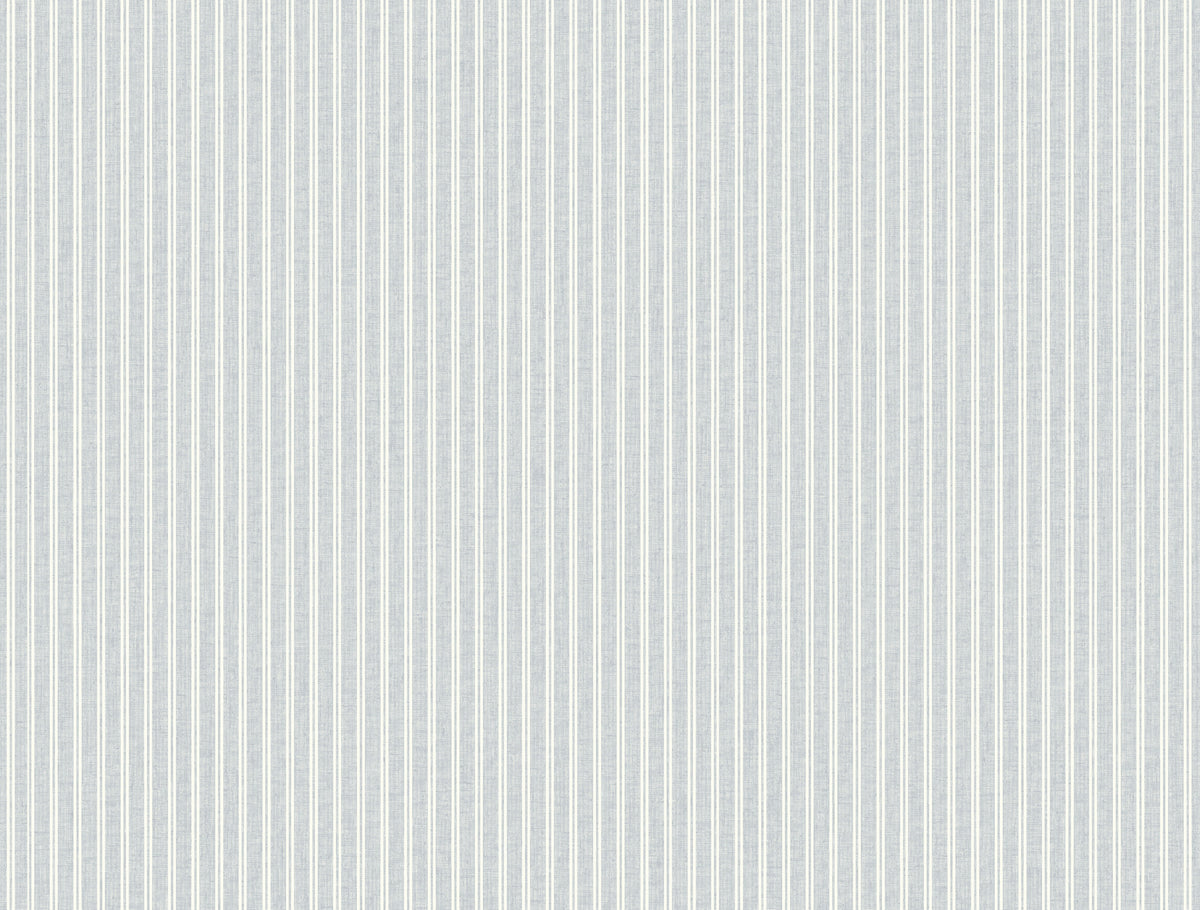 Ticking Stripe Blue Faux Linen Wallpaper by Ronald Redding - 4211-83542