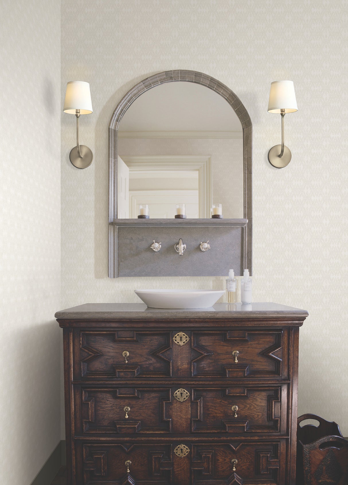 Radcliffe Beige Diamond Motif Wallpaper by Ronald Redding Modern Geometric Textured Unpasted Non Woven Private Reserve - York 4211-83544