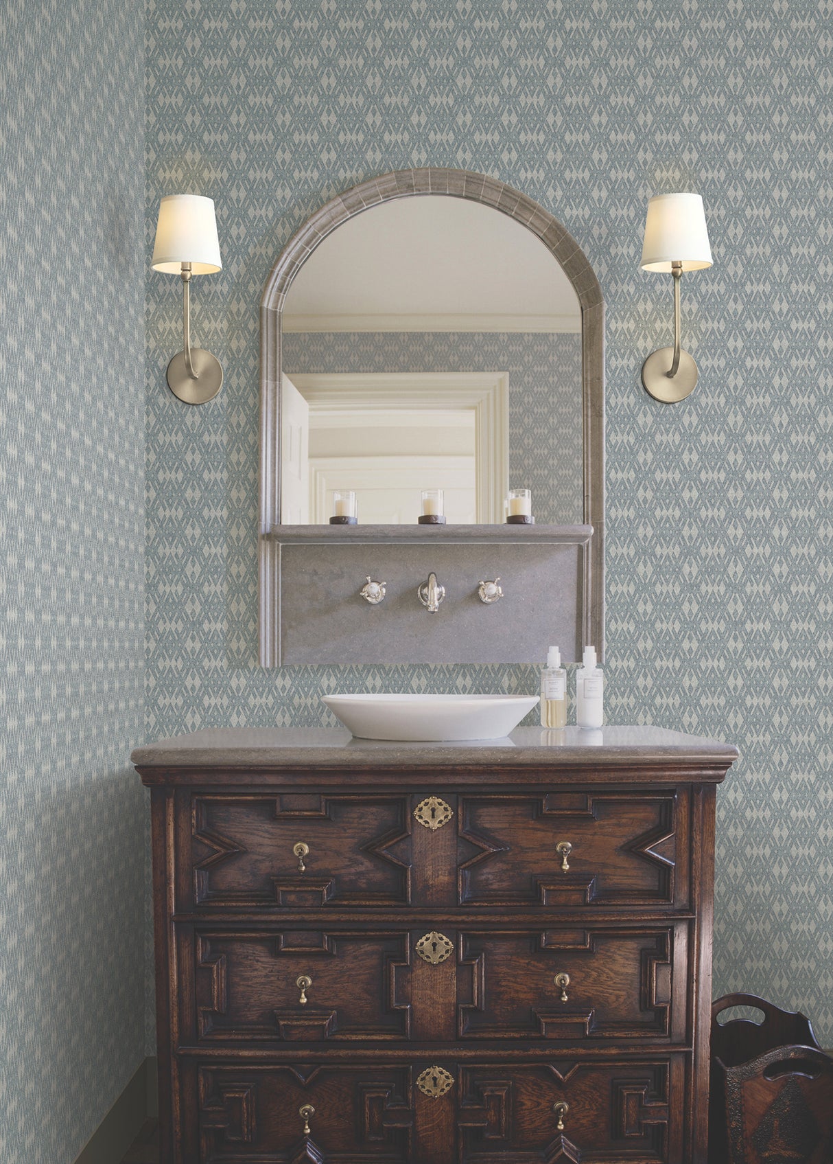 Radcliffe Blue Diamond Motif by Ronald Redding Modern Geometric Unpasted Non Woven Wallpaper - Ronald Redding 4211-83546