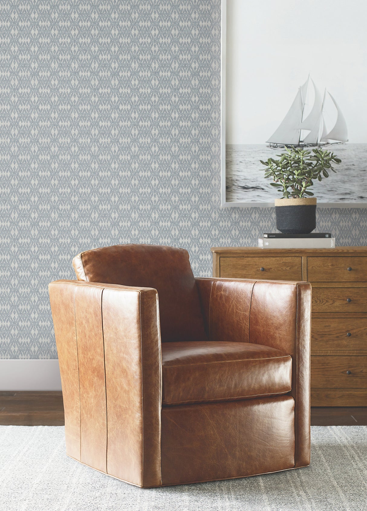 Radcliffe Blue Diamond Motif by Ronald Redding Modern Geometric Unpasted Non Woven Wallpaper - Ronald Redding 4211-83546