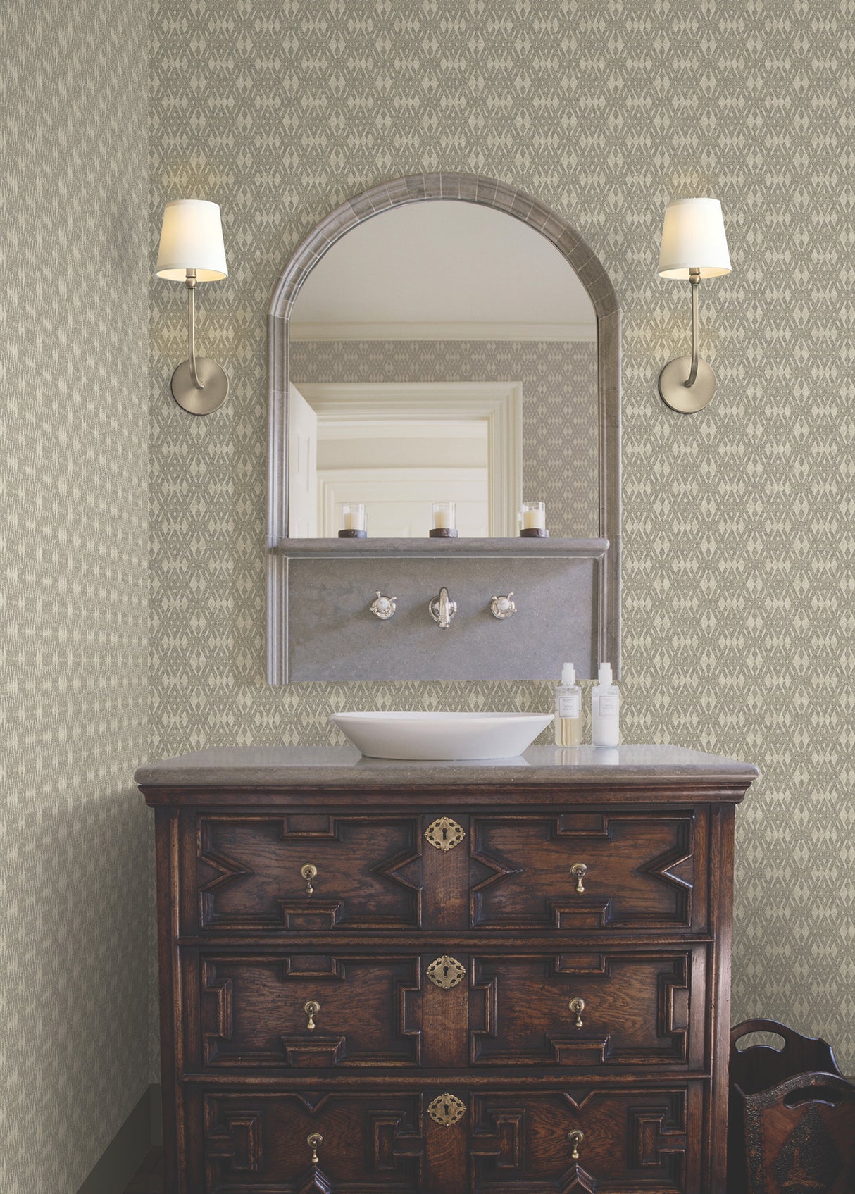 Radcliffe Taupe Diamond Motif by Ronald Redding Private Reserve Modern Geometric Textured Non Woven Unpasted Wallpaper Roll, 27in x 27ft - 4211-83547