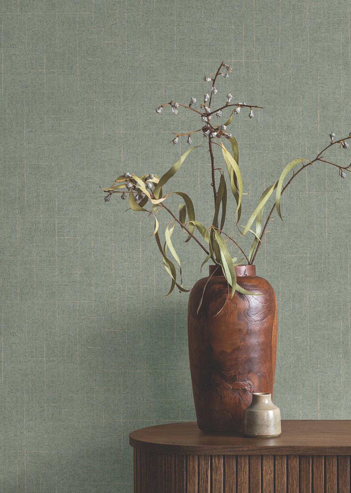 Saratoga Jade Faux Linen Textured Transitional Wallpaper by Ronald Redding from the Private Reserve Collection Non Woven Unpasted - 4211-83549
