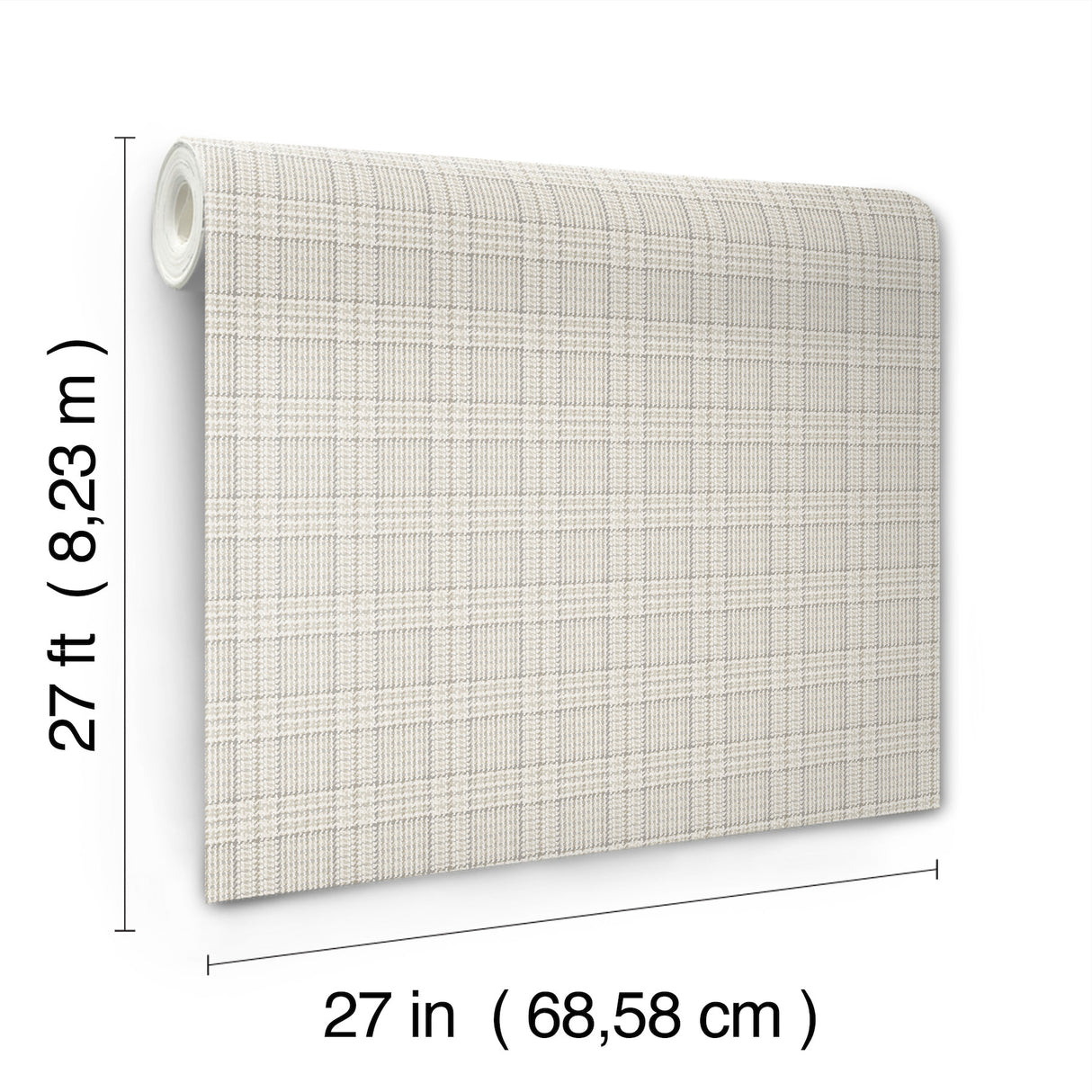 Harrington Plaid Neutral Glen Check by Ronald Redding Private Reserve Textured Non Woven Wallpaper Roll - 4211-83553