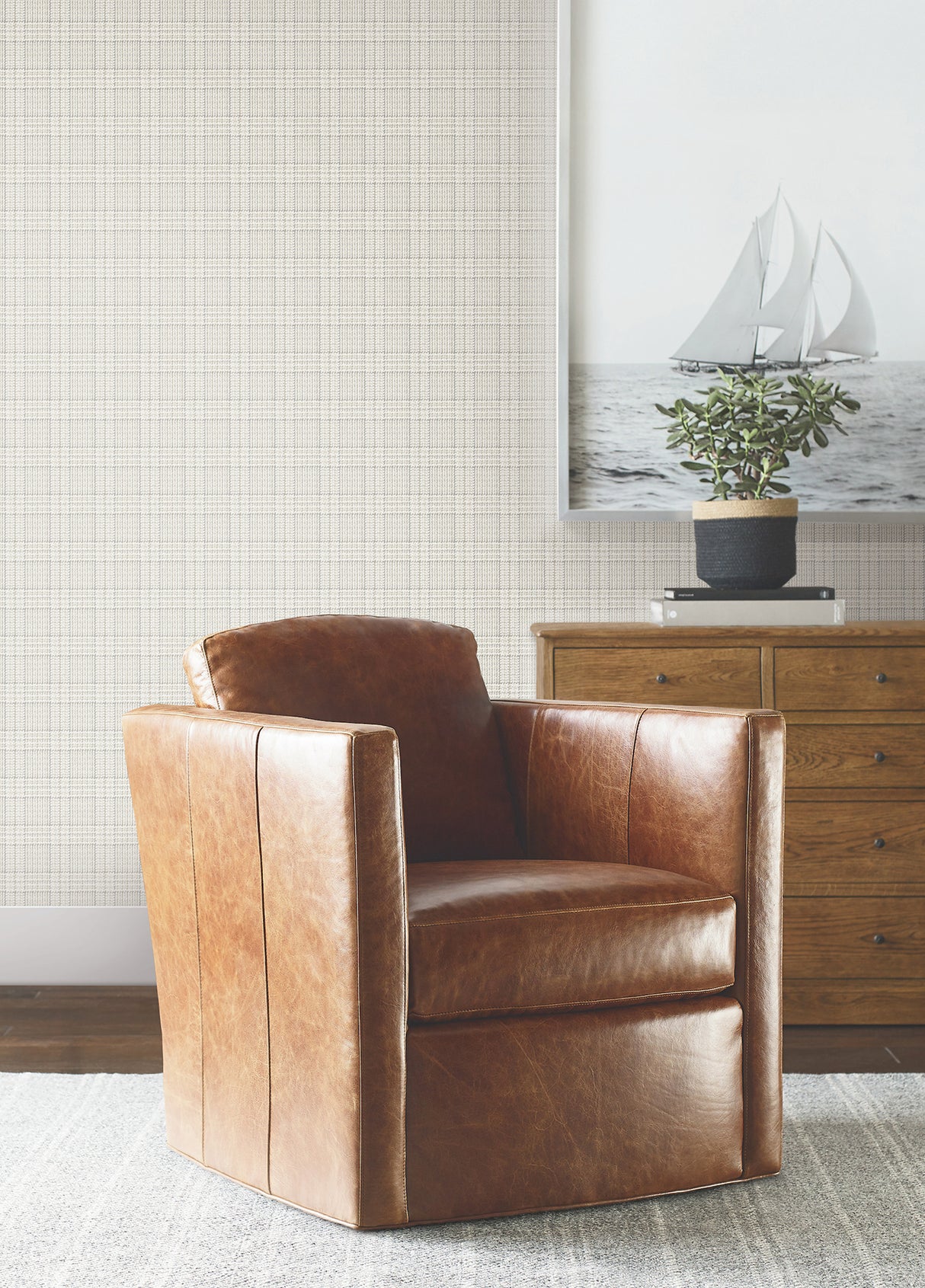 Harrington Plaid Neutral Glen Check by Ronald Redding Private Reserve Textured Non Woven Wallpaper Roll - 4211-83553