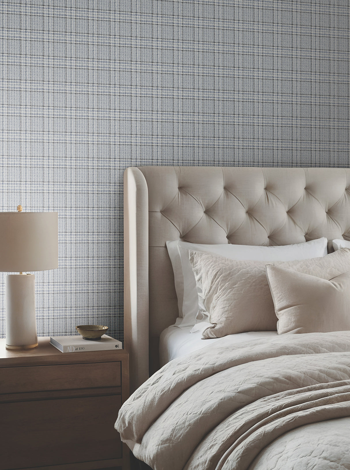 Harrington Plaid Blue Glen Check Textured Non Woven Unpasted Wallpaper by Ronald Redding Private Reserve Collection - 4211-83555