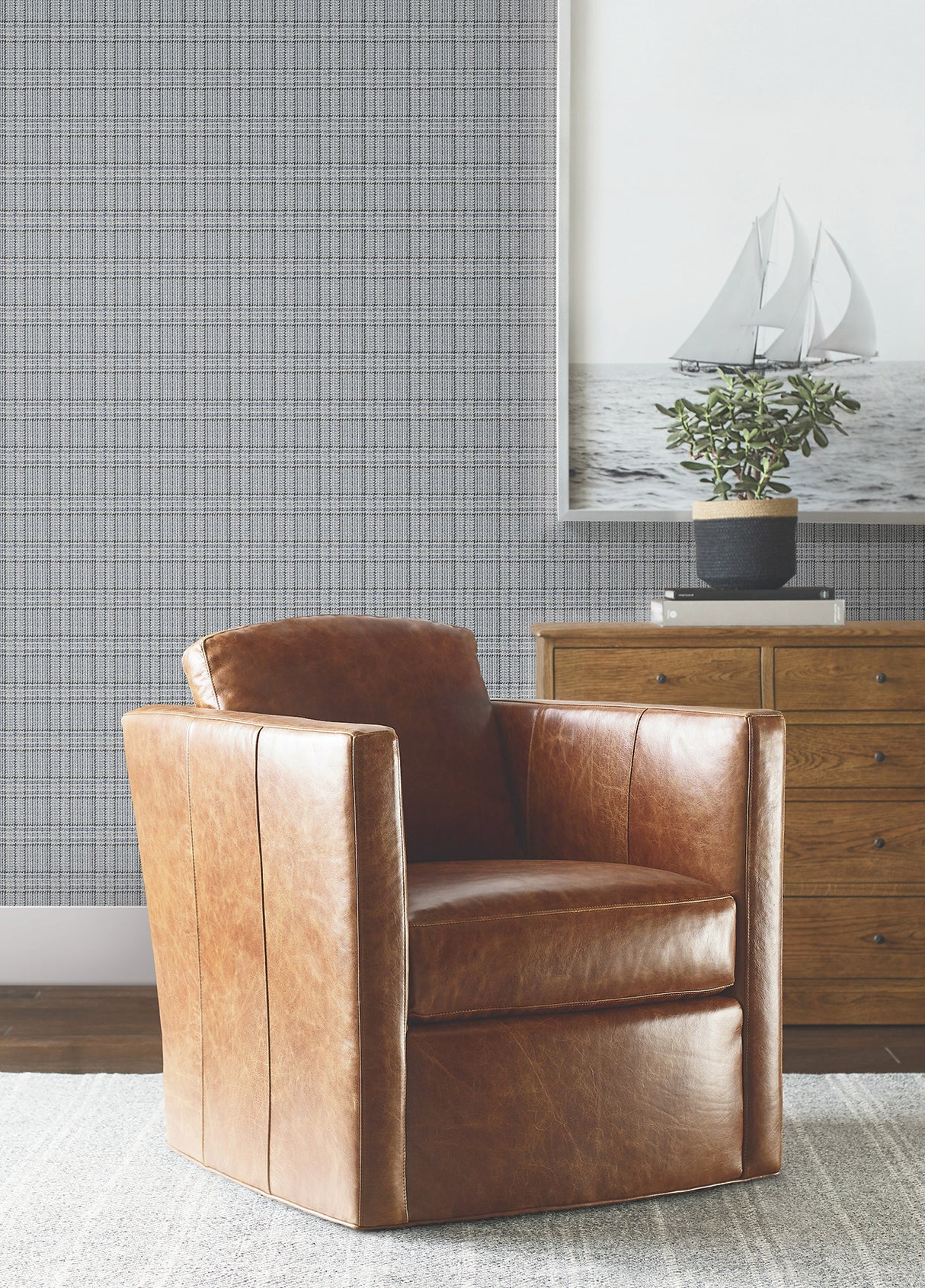 Harrington Plaid Blue Glen Check Textured Non Woven Unpasted Wallpaper by Ronald Redding Private Reserve Collection - 4211-83555