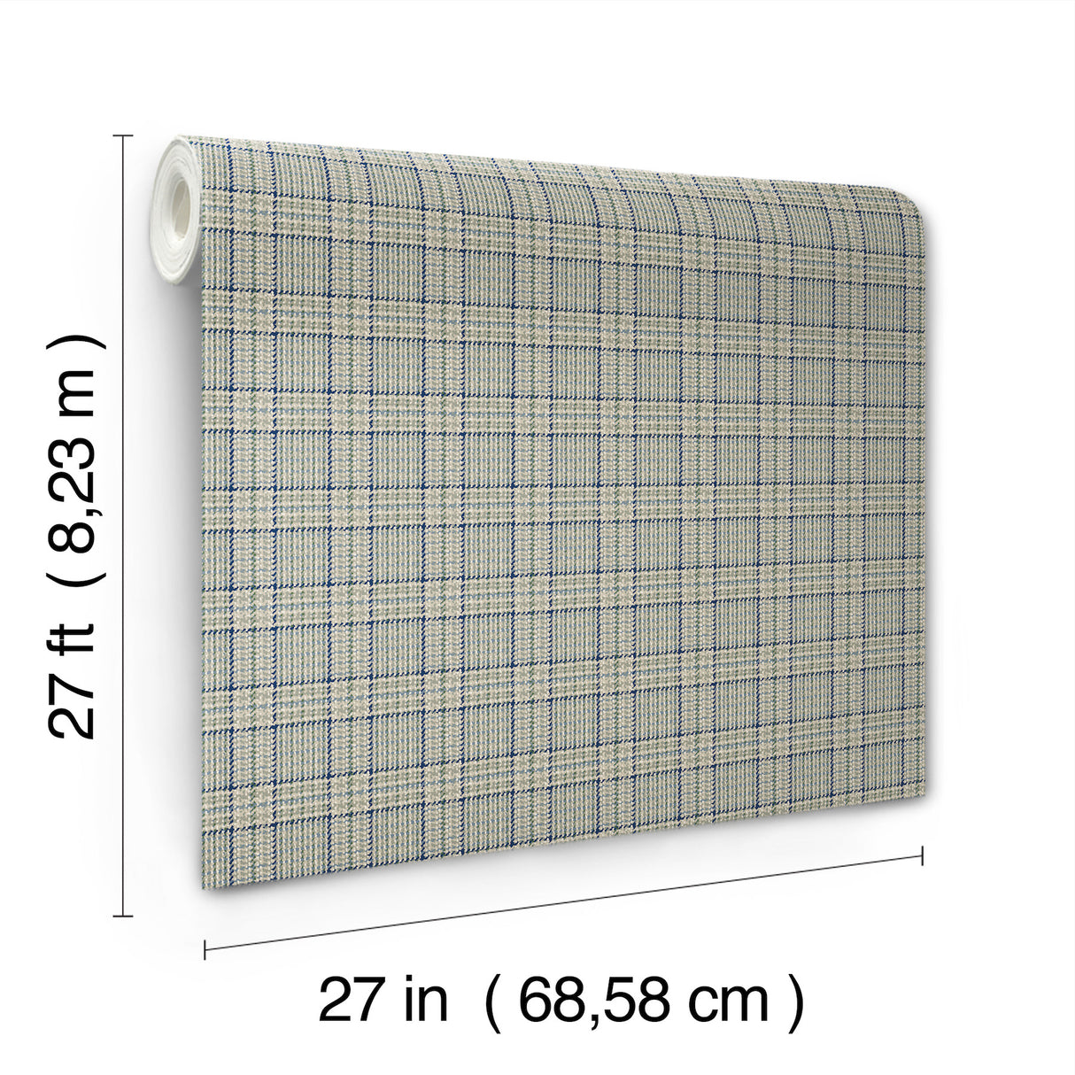 Harrington Plaid Green Glen Check Wallpaper in Green by Ronald Redding Designs - Unpasted Non Woven Textured Plaid Sidewall Roll 4211-83556