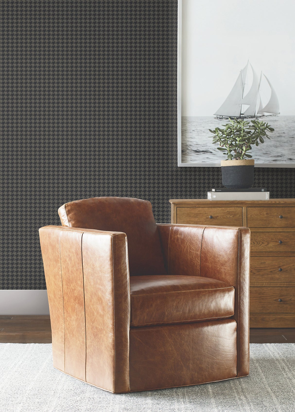 Watson Black by Ronald Redding High-Fashion Houndstooth Non Woven Unpasted Sidewall Wallpaper 27 in x 27 ft Private Reserve - 4211-83561