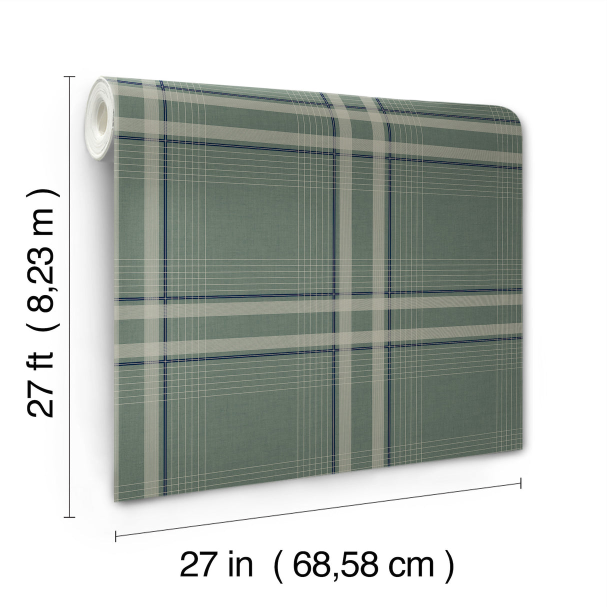 Country Club Plaid Green Faux Linen Masculine Graphic Plaid Washable Non Woven Wallpaper by Ronald Redding Private Reserve - 4211-83563