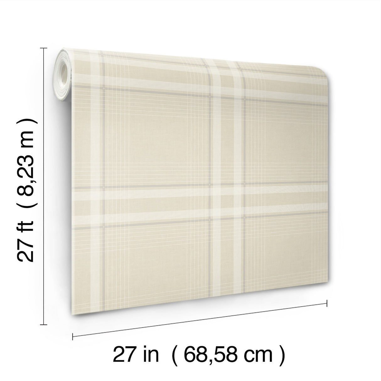 Country Club Plaid Beige Faux Linen by Ronald Redding Washable Strippable Non Woven Wallpaper, Private Reserve Collection 4211-83566