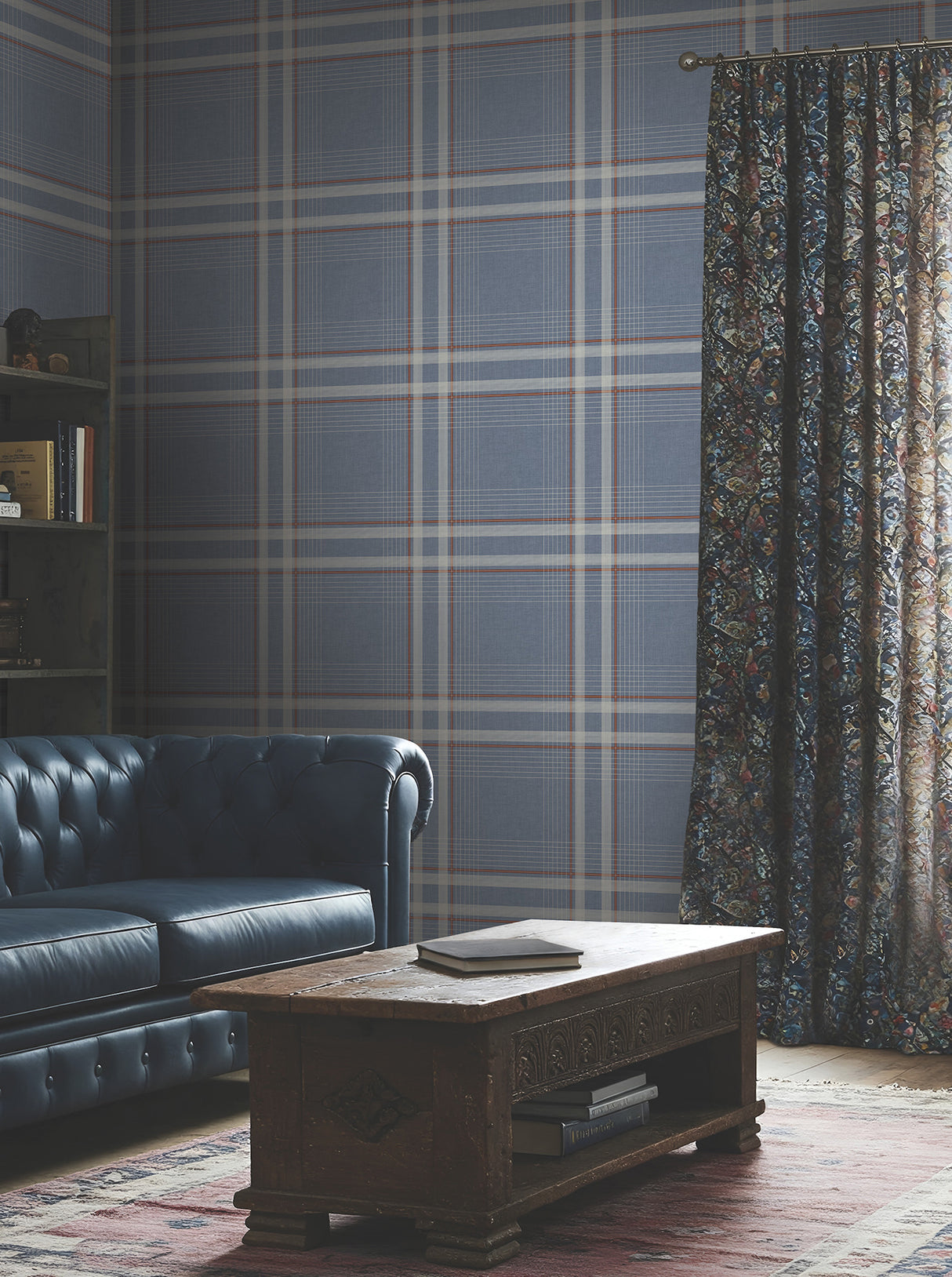 Country Club Plaid Denim Faux Linen Wallpaper in Denim Blue by Ronald Redding Designs Private Reserve Collection - 4211-83567