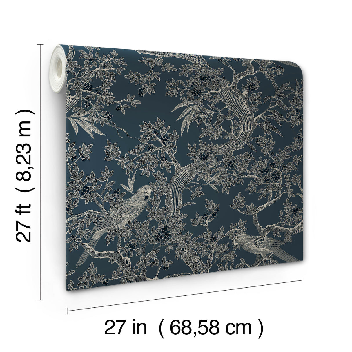 Regal Ridge Dark Blue Trailing Tree by Ronald Redding Botanical Parrot Wallpaper - York 4211-83569
