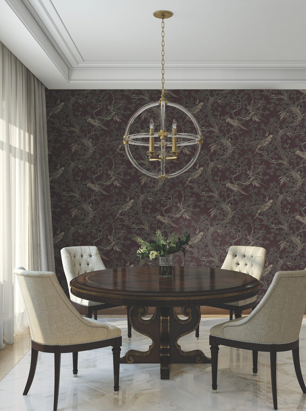 Regal Ridge Plum Trailing Tree Wallpaper by Ronald Redding, Botanical Non Woven Unpasted Feature Wall Sidewall, 27in x 27ft - 4211-83571
