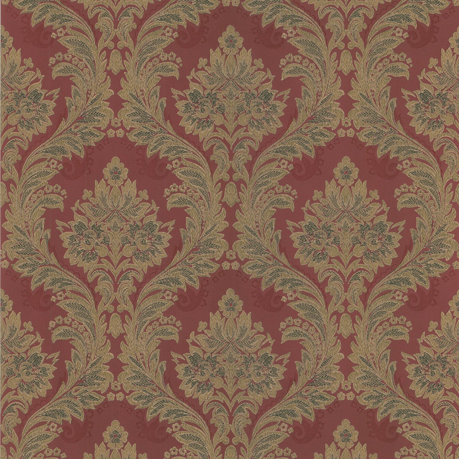 Damask Ogee Red Wallpaper with Traditional Damask Pattern - Lucky Day 430-7089