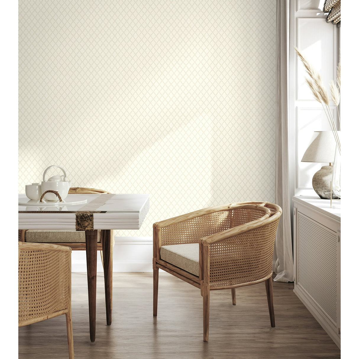 Santina Eggshell by Fine Decor Trellis Wallpaper – Brewster Home Fashions M95679