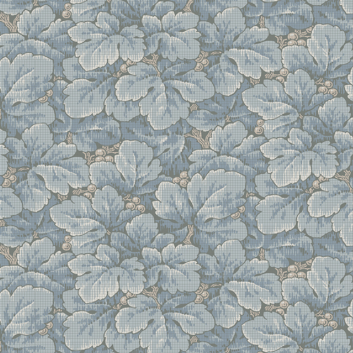 Waldemar wallpaper by Boråstapeter for Schumacher, featuring lush blue leafy botanical pattern inspired by 19th-century tapestries.