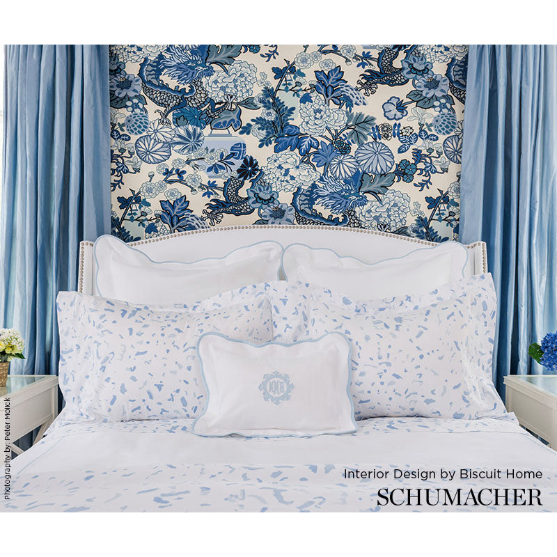 Chiang Mai Dragon China Blue by Schumacher Iconic Chinoiserie Dragon Wallpaper – Schumacher 5001062