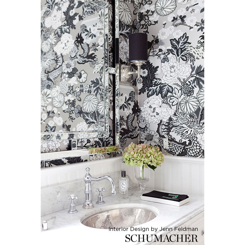 Chiang Mai Dragon Mocha by Schumacher Iconic Chinoiserie Dragon Floral Wallpaper – Schumacher 5001064