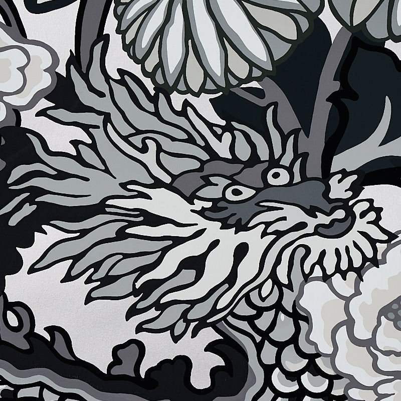 Chiang Mai Dragon Smoke by Schumacher Chinoiserie Dragon Floral Wallpaper – Schumacher 5001066