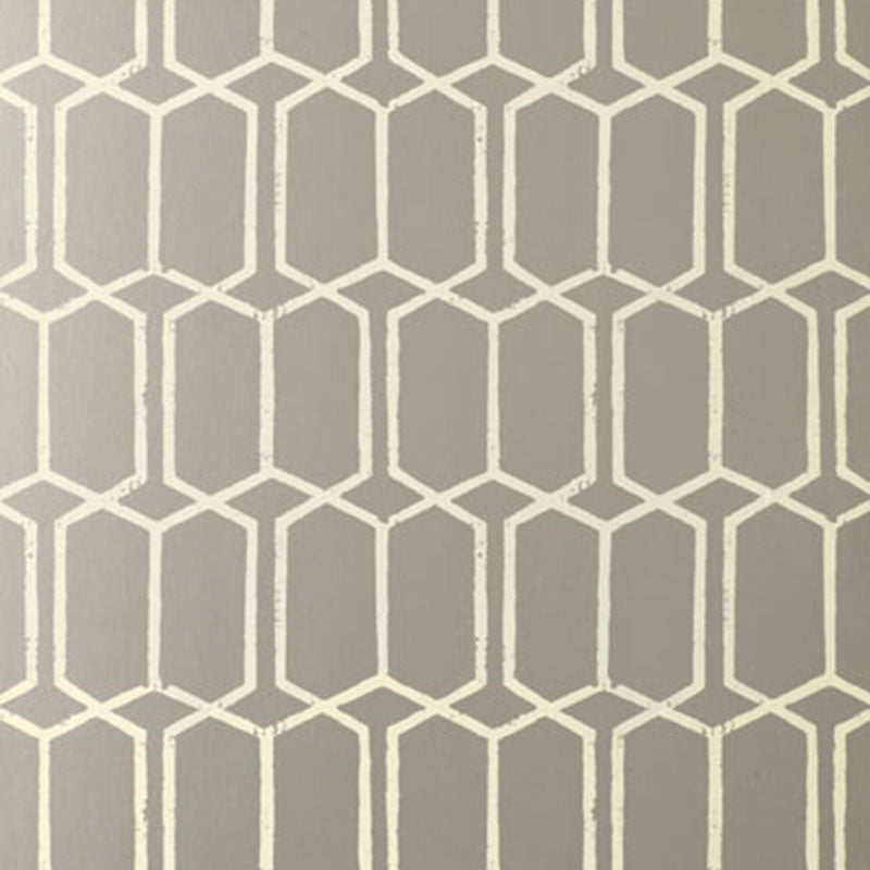 Modern Trellis silver geometric wallpaper by Schumacher, hand screen printed, from the Avant-Garde collection.