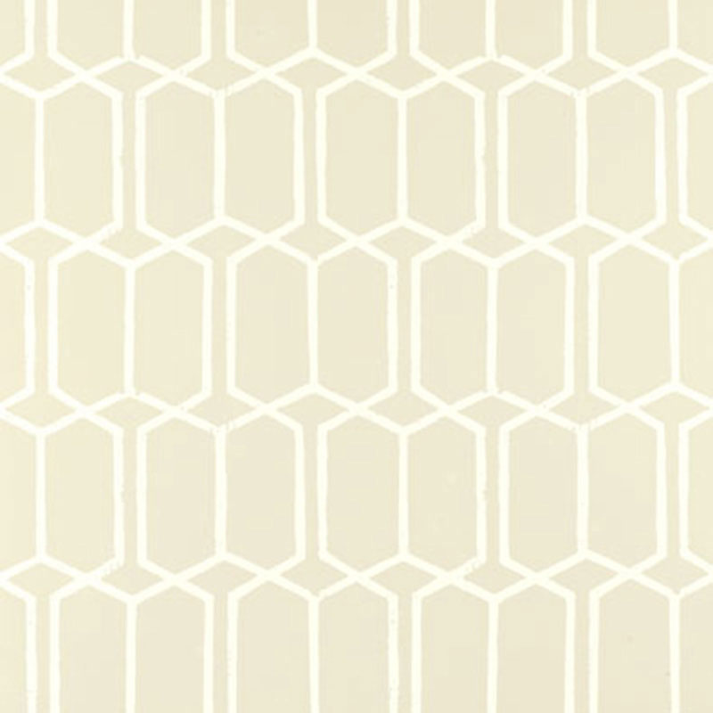 Modern Trellis wallpaper in Alabaster by Schumacher, geometric trellis pattern in cream and white.